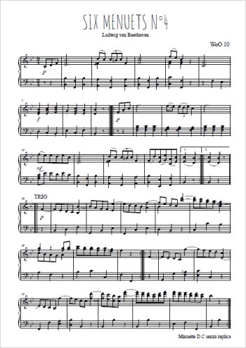 Téléchargez l'arrangement pour piano de la partition de Six menuets WoO 10, N°4 en PDF